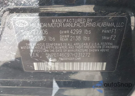 2007 Hyundai Sonata Gls из США, поврежденный, VIN 5NPET46C97H231272